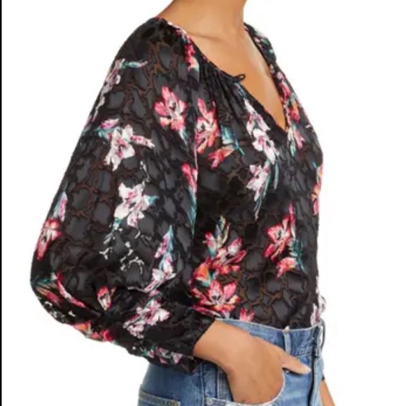 Rebecca Taylor Velvet Floral Burnout Blouse 0 Blk - Picture 2 of 16